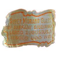 Murano glass foil label, probably an exporter or retailer, found on Carlo Moretti vase.