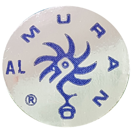 Murano glass foil circular 'Rooster' label, with 'AL' code