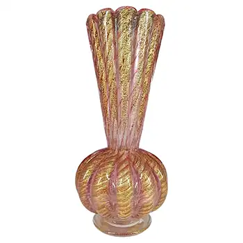 LARGE Barovier & Toso Murano Cordonato d'Oro Gold Leaf Vintage Glass Vase (image for) LARGE Barovier & Toso Murano Cordonato d'Oro Gold Leaf Vintage Glass Vase