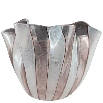 MARKED Venini Murano Purple & White Glass Zanfirico Fazzoletto Vase (image for) MARKED Venini Murano Purple & White Glass Zanfirico Fazzoletto Vase