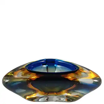 Arte Nuova Murano Blue & Amber Sommerso Glass Bowl (image for) Arte Nuova Murano Blue & Amber Sommerso Glass Bowl