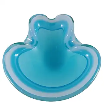 Barbini Murano Blue & Opalescent White Glass Vintage Biomorphic Bowl (image for) Barbini Murano Blue & Opalescent White Glass Vintage Biomorphic Bowl