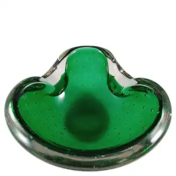 Murano Vintage Controlled Bubble Green Cased Glass Ashtray Bowl (image for) Murano Vintage Controlled Bubble Green Cased Glass Ashtray Bowl
