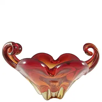Murano Italian Red & Amber Glass Vintage Sculpture Bowl (image for) Murano Italian Red & Amber Glass Vintage Sculpture Bowl
