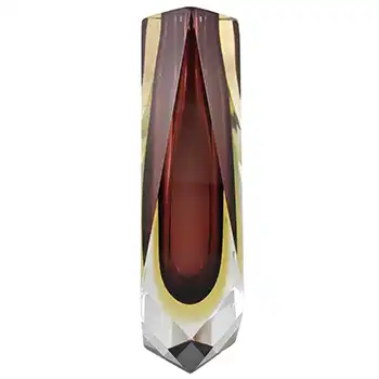 Murano Faceted Brown & Amber Sommerso Glass Block Vase (image for) Murano Faceted Brown & Amber Sommerso Glass Block Vase