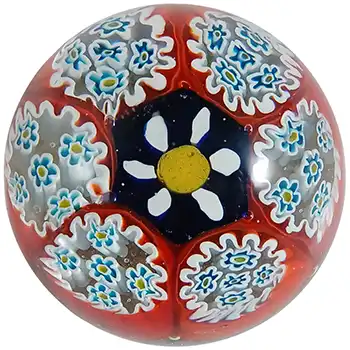 Fratelli Toso Murano Millefiori & Aventurine Red Glass Paperweight (image for) Fratelli Toso Murano Millefiori & Aventurine Red Glass Paperweight