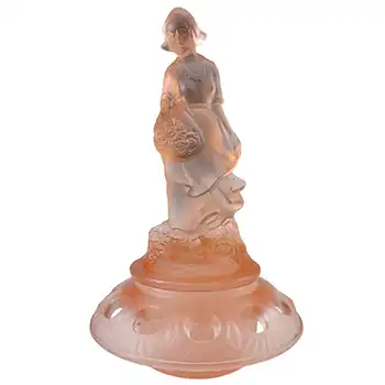 Walther Art Deco Pink Glass Holländerin Lady Figurine & Flower Frog (image for) Walther Art Deco Pink Glass Holländerin Lady Figurine & Flower Frog