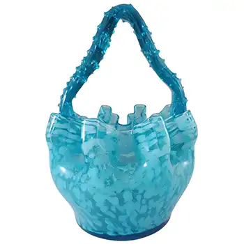 Welz Bohemian Blue & White Spatter Glass Victorian Basket Bowl (image for) Welz Bohemian Blue & White Spatter Glass Victorian Basket Bowl