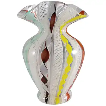 Murano / Venetian Zanfirico Filigree Glass Vintage Vase (image for) Murano / Venetian Zanfirico Filigree Glass Vintage Vase
