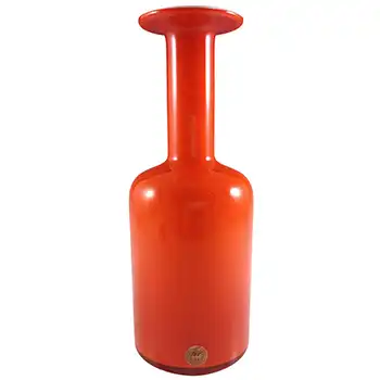 LABELLED Holmegaard Otto Brauer Red Cased Glass 10" Gulvvase / Gul Vase (image for) LABELLED Holmegaard Otto Brauer Red Cased Glass 10" Gulvvase / Gul Vase