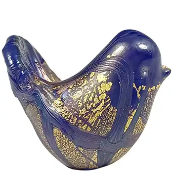 LABELLED Isle of Wight Studio 'Golden Peacock Royale' Blue Glass Bird (image for) LABELLED Isle of Wight Studio 'Golden Peacock Royale' Blue Glass Bird