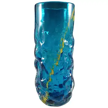 SIGNED Mdina 'Blue Summer' Maltese Glass Bark Textured Vase (image for) SIGNED Mdina 'Blue Summer' Maltese Glass Bark Textured Vase