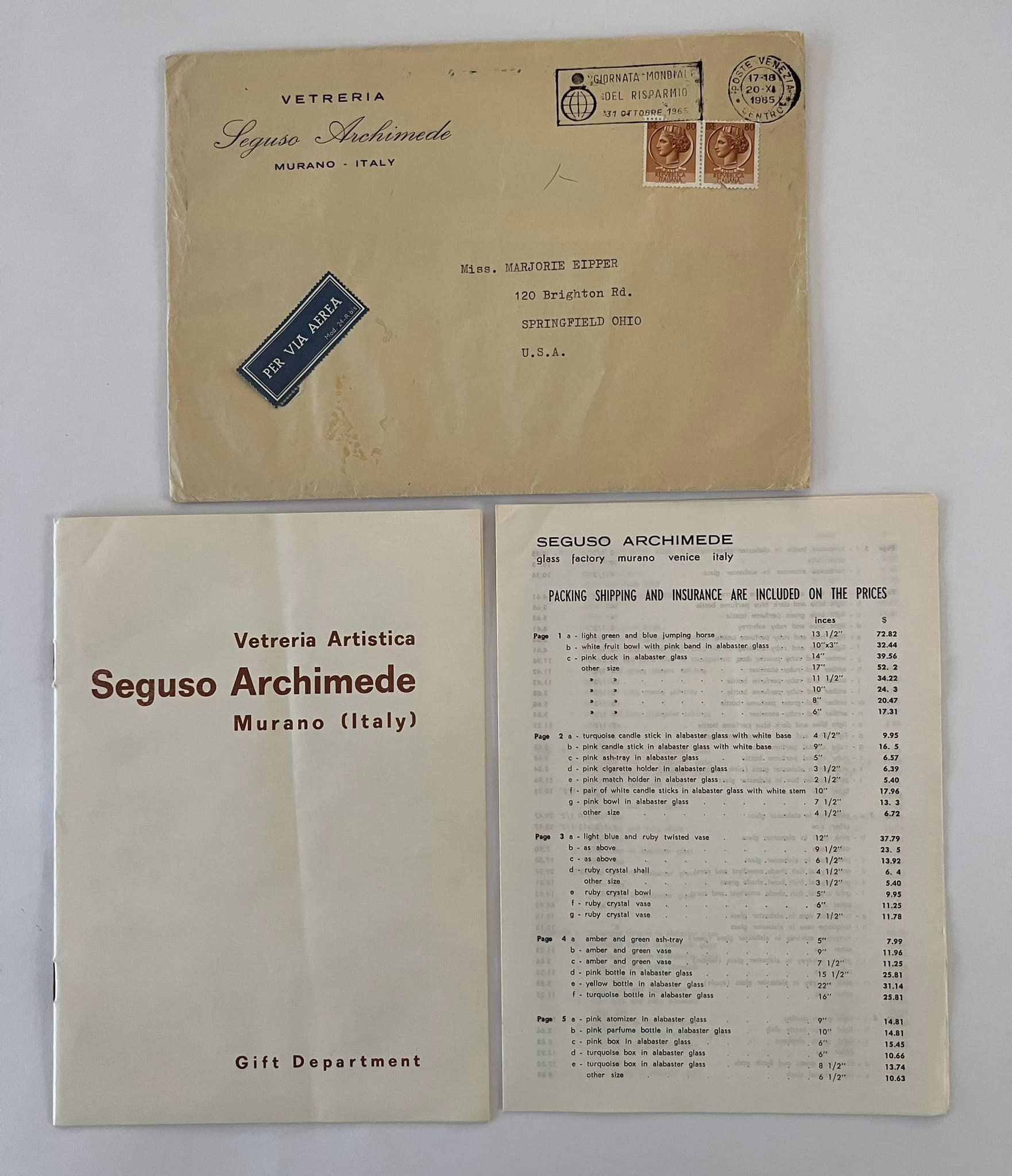 Archimede Seguso Murano Glass 1965 Catalogue Catalogue Price List And Envelope Glass