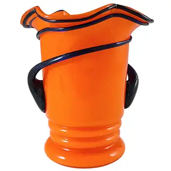 Czech Art Deco 1940's Orange & Blue Tango Glass Vase (image for) Czech Art Deco 1940's Orange & Blue Tango Glass Vase