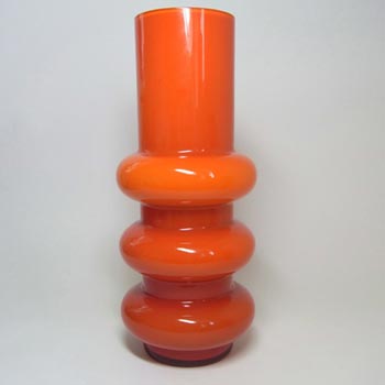 (image for) Ryd Glasbruk Swedish / Scandinavian Orange Glass Hooped 10.5" Vase