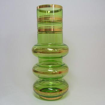 (image for) Romanian Green Glass + Gold Gilt Hooped Vase