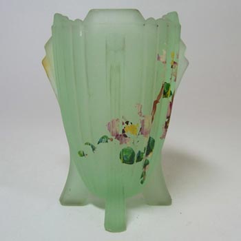 (image for) Bagley #3057 Art Deco 3.75" Painted Green Glass 'Bedford' Vase