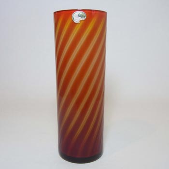 (image for) Elme 1970s Scandinavian Orange Cased Glass Stripey Vase