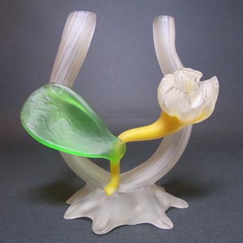 (image for) Art Nouveau 1900's Kralik Glass Applied Flower Vase