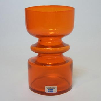 (image for) Lindshammar 1970's Swedish Orange Glass Vase - Labelled
