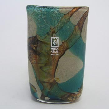 (image for) Mdina 'Tiger' Maltese Blue & Sandy Glass Vase - Signed & Labelled