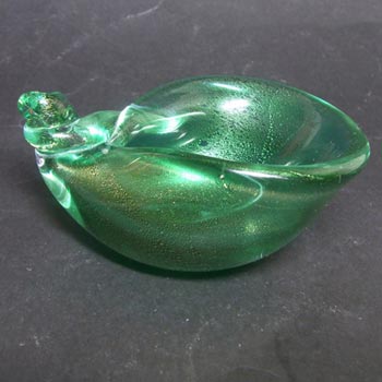 (image for) Murano Green & Gold Leaf Glass Sculptural Shell Bowl