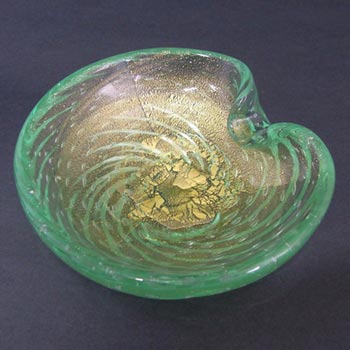 (image for) Murano 1950s Turquoise & Gold Leaf Glass Sculpture Bowl