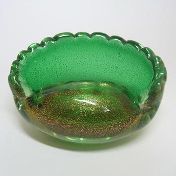 (image for) Murano Green & Gold Leaf Glass Shell Sculpture Bowl
