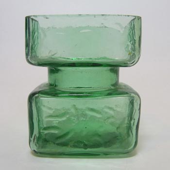 Vintage Square Hooped Green Textured Glass Vase