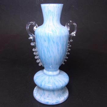Harrach Blue & White Spatter Splatter Spangle Silver Mica Glass