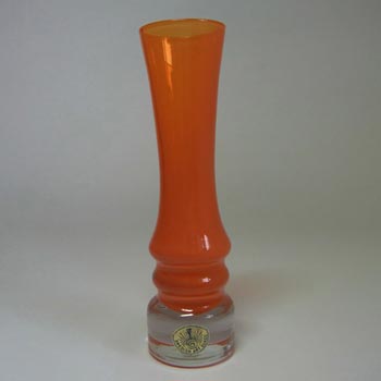 Sea Glasbruk 1970's Swedish Orange Glass Vase - Label