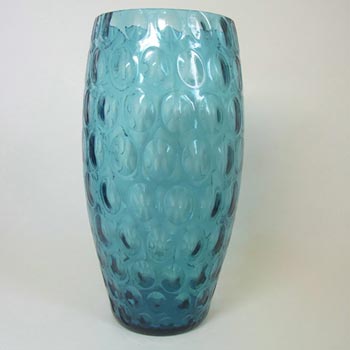 Borske Sklo Large 1950's Blue Glass Optical Olives Vase