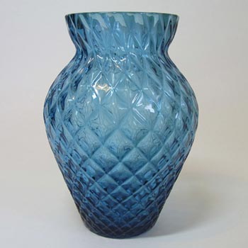 (image for) Borske Sklo 6" Blue Glass Optical 'Caro' Vase