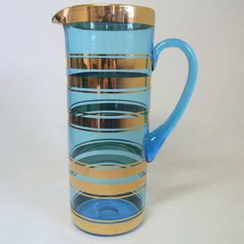 (image for) Romanian? Blue Glass + Gold Gilt Jug/Vase