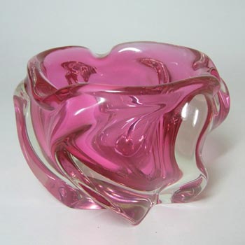 (image for) Pink Twisted Cased Glass Organic Sculpture Bowl