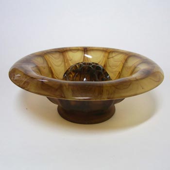 (image for) Davidson #S/696D Art Deco Amber Cloud Glass Flower Bowl Set