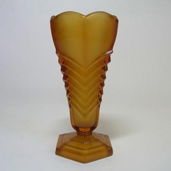 (image for) Davidson Art Deco Frosted Amber Glass 'Chevron' Vase #295