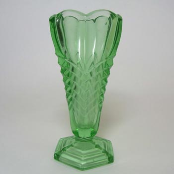 (image for) Davidson Art Deco 1930's Green Glass 'Chevron' Vase 295