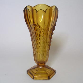 (image for) Davidson Art Deco Vintage Amber Glass 'Chevron' Vase #295