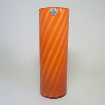 (image for) Elme 1970s Scandinavian Orange Cased Glass Striped Vase