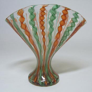 (image for) Murano Green + Orange Filigree & Aventurine Glass Vase