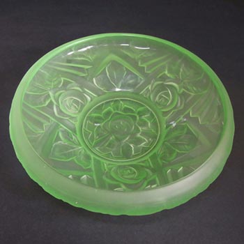 (image for) Jobling #8000 Art Deco Uranium Green Glass 'Tudor Rose' Bowl