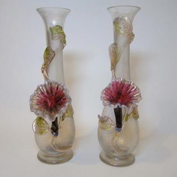 Pair Kralik Art Nouveau 1900's Iridescent Glass Vases