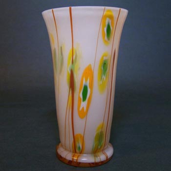 Kralik Czech Art Deco 1930's 'Murrine Canes + Lines' Glass Vase