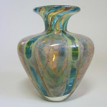 (image for) Mdina 'Crysal Blue Stripe' Maltese Glass Vase - Signed & Labelled