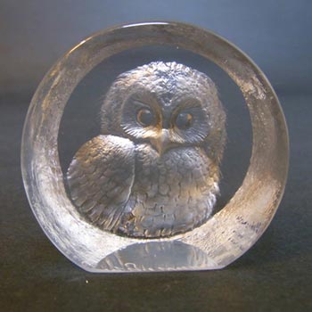 (image for) Mats Jonasson Glass Paperweight Owl Sculpture - Signed