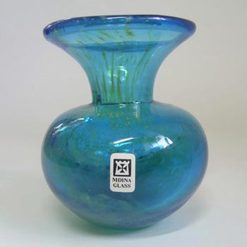 (image for) Mdina 'Blue Summer' Maltese Glass Vase - Signed + Label