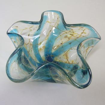 (image for) Mdina 'Crysal Blue Stripe' Glass Bowl Yellow Threading