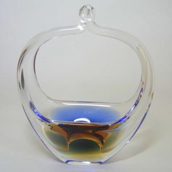 Chřibská Vintage Czech Amber & Blue Glass Basket Bowl
