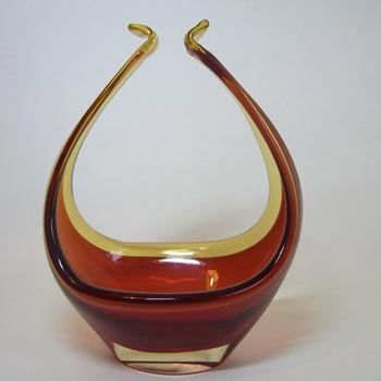 Large Murano/Sommerso Red Glass Organic Sculpture Bowl